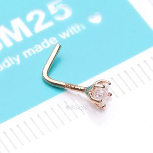 14 Karat Gold Prong Set Star Gem Top L-Shaped Nose Ring